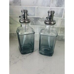 Vintage Set Of 2 Bella lux Ambre Blue Soap Dispensers With Silver Colored Pumps